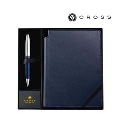 Custom Printed Cross Calais™ Chrome/Blue Lacquer Ballpoint Pen with Classic Midnight Blue Journal Gift Set | Exhibitions, Conferences, Corporate Events | Yalla Printing UAE
