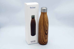 Custom Printed Geyer - Hans Larsen Stainless Steel Water Bottle With Wood Print - Stainless Steel | Exhibitions, Conferences, Corporate Events | Yalla Printing UAE