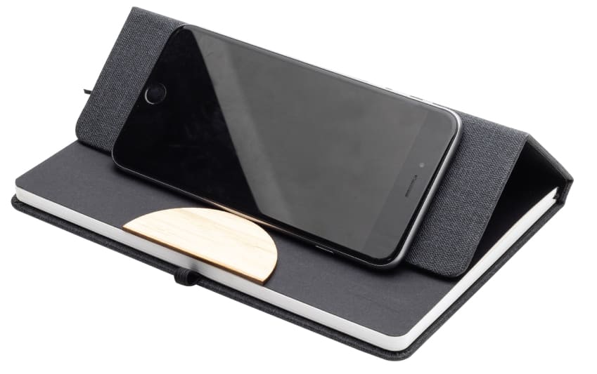 Custom Printed Stade - A5 Hard Cover Notebook With Folding Phone Stand - Bamboo | Exhibitions, Conferences, Corporate Events | Yalla Printing UAE