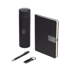 ORION SET - Giftology Set of Temperature Flask, Notebook, Pen and Keychain - Black