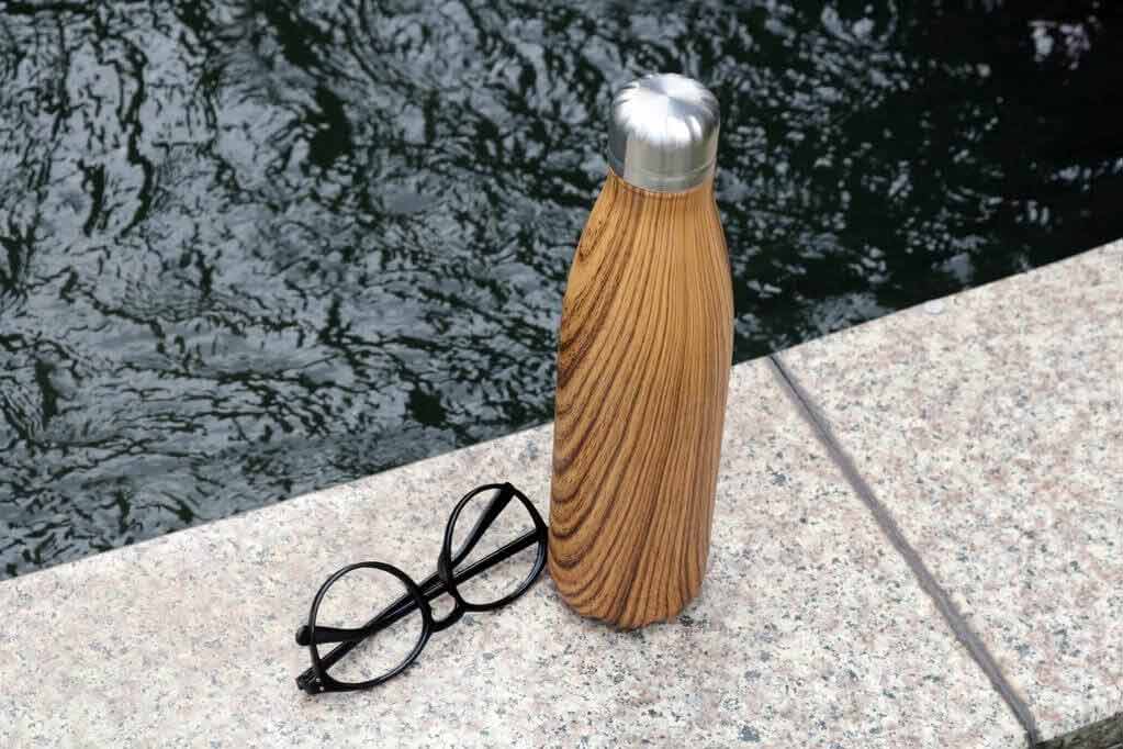 Custom Printed Geyer - Hans Larsen Stainless Steel Water Bottle With Wood Print - Stainless Steel | Exhibitions, Conferences, Corporate Events | Yalla Printing UAE