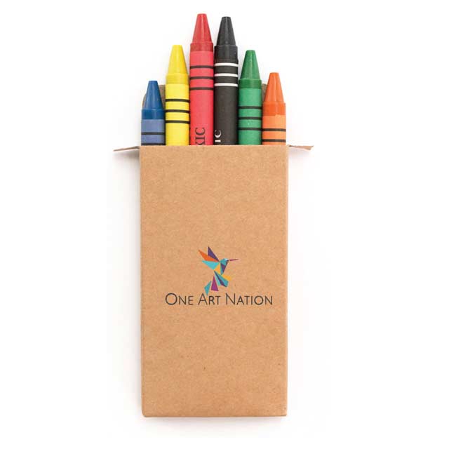 Custom Printed Set Of 6 Crayons In Natural Cardboard Box. - Cardboard / Corrugated Board | Exhibitions, Conferences, Corporate Events | Yalla Printing UAE