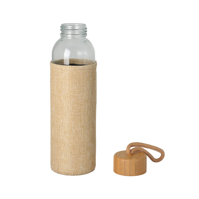 Custom Printed Spello - Promotional Glass Bottle With Jute Sleeve - Bamboo | Exhibitions, Conferences, Corporate Events | Yalla Printing UAE