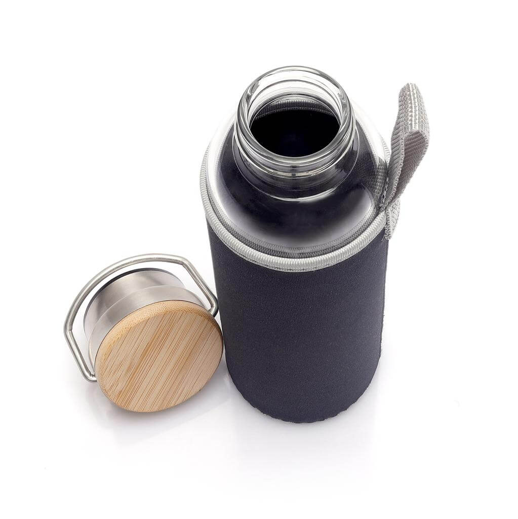 Custom Printed Floha - Hans Larsen Borosilicate Glass Bottle With Neo Sleeve - Bamboo | Exhibitions, Conferences, Corporate Events | Yalla Printing UAE