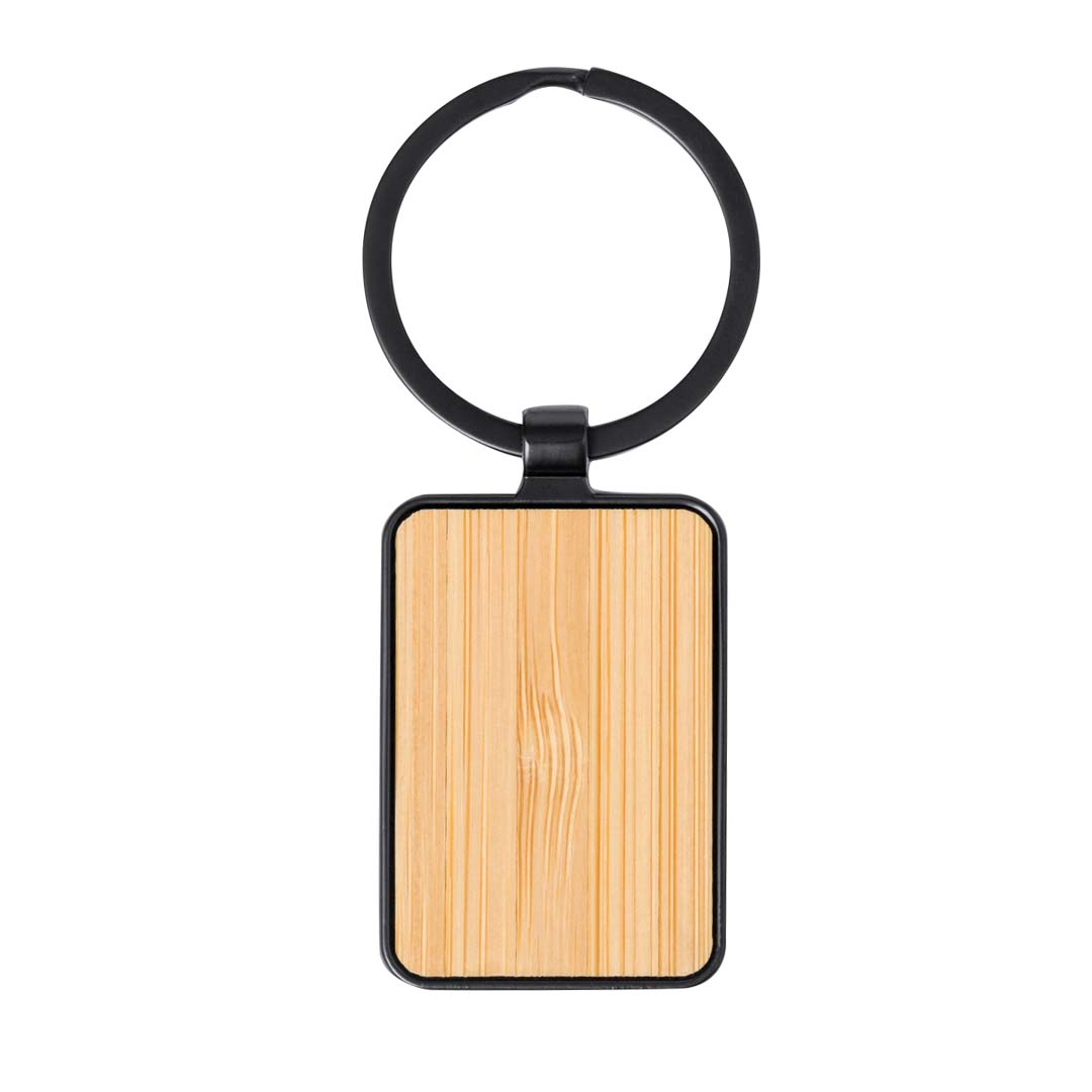 Custom Printed Rubi - Rectangle Bamboo Metal Keychain - Stainless Steel | Exhibitions, Conferences, Corporate Events | Yalla Printing UAE