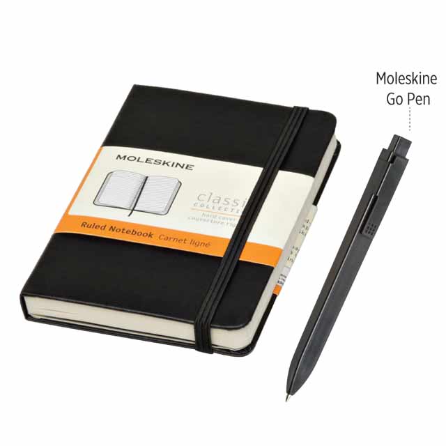 Custom Printed Moleskine Classic Large Notebook & Go Pen Set (Black) 1 X 21 CM | Exhibitions, Conferences, Corporate Events | Yalla Printing UAE