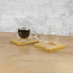 Pama - Set Of 2 Expresso Cup With Bamboo Coaster