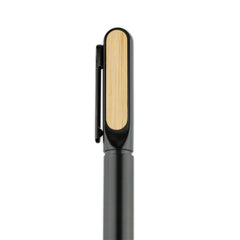 Custom Printed Ulmen - Twist Metal Pen With Bamboo On Clip - Stainless Steel | Logo Branding Corporate Gift | UAE Delivery | Yalla Printing UAE