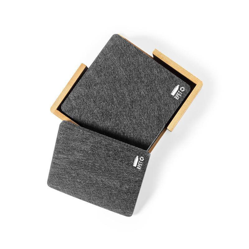 Custom Printed Laax - Eco - Neutral RPET Set Of 6 Felt Coasters With Bamboo Stand - Friendly RPET | Exhibitions, Conferences, Corporate Events | Yalla Printing UAE