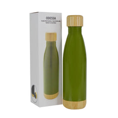 Custom Printed Odessa - Giftology Double Wall Stainless Bottle With Bamboo Lid And Base - Stainless Steel | Exhibitions, Conferences, Corporate Events | Yalla Printing UAE