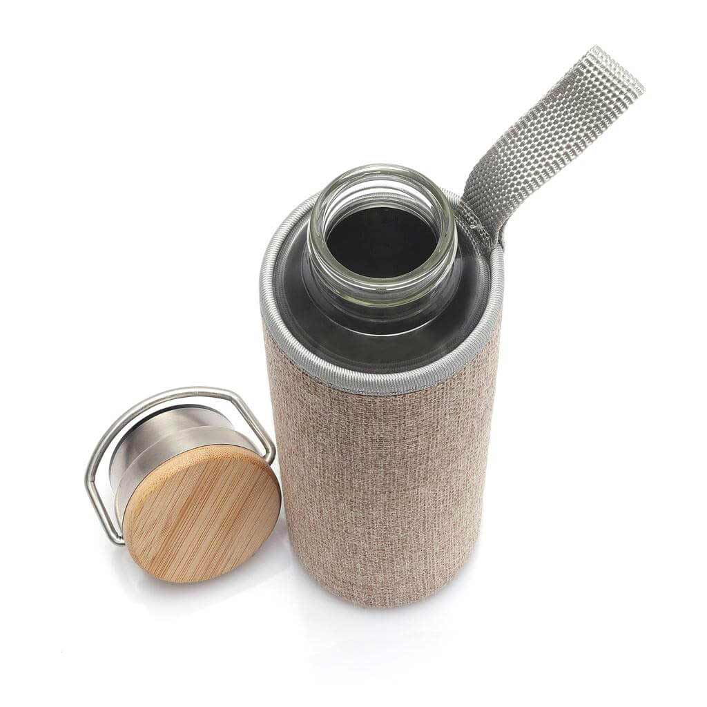 Custom Printed Floha - Hans Larsen Borosilicate Glass Bottle With Jute Sleeve - Bamboo | Exhibitions, Conferences, Corporate Events | Yalla Printing UAE