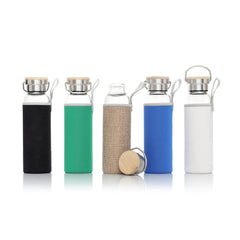 Custom Printed Floha - Hans Larsen Borosilicate Glass Bottle With Neo Sleeve - Bamboo | Exhibitions, Conferences, Corporate Events | Yalla Printing UAE