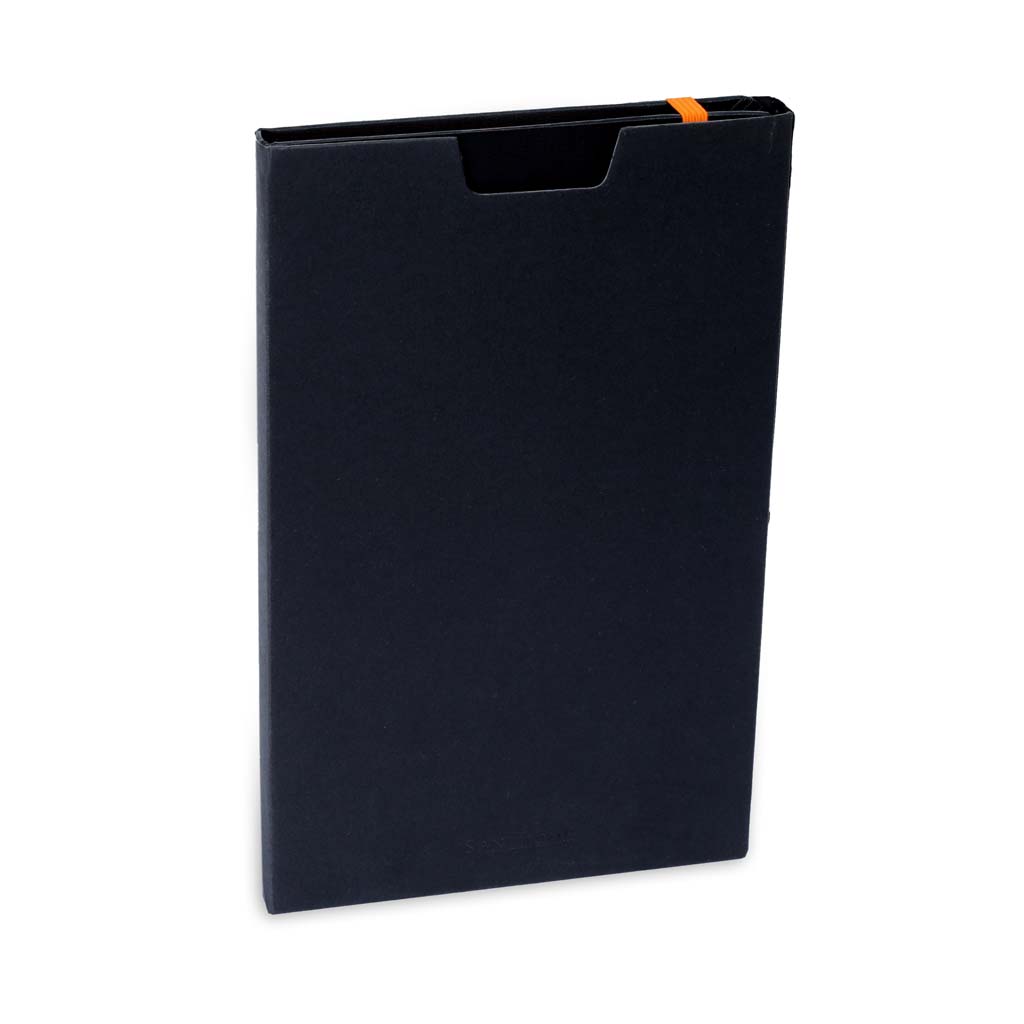Custom Printed Sukh - Santhome A5 Hardcover Ruled Notebook Black - Orange | Exhibitions, Conferences, Corporate Events | Yalla Printing UAE