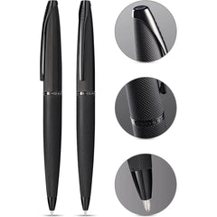 Custom Printed Cross ATX® Brushed Black with Machine-Turned Diamond Pattern Engraving with Polished Black PVD Appointments Ballpoint Pen (Blue Ink)
