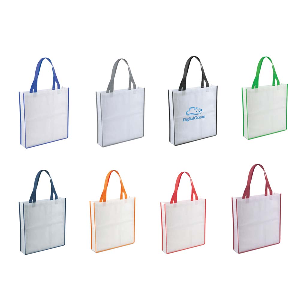 Custom Printed Non - Woven Shopping Bag Vertical White/Orange | Exhibitions, Conferences, Corporate Events | Yalla Printing UAE