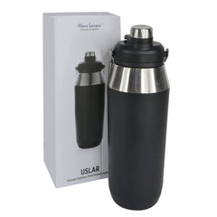Custom Printed Uslar - Hans Larsen Vacuum Bottle With Solid Handle And Dual Lid - 1L - Stainless Steel | Exhibitions, Conferences, Corporate Events | Yalla Printing UAE