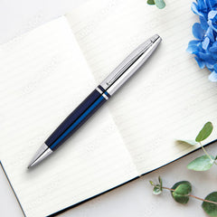 Custom Printed Cross Calais™ Chrome/Blue Lacquer With Polished Chrome Appointments Ballpoint Pen | Logo Branding Corporate Gift | UAE Delivery | Yalla Printing UAE