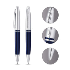Custom Printed Cross Calais™ Chrome/Blue Lacquer with Polished Chrome Appointments Ballpoint Pen (Blue Ink) – Personalized Cross Calais™ Chrome/Blue Lacquer with Polished Chrome Appointments Ballpoint Pen (Blue Ink) | Yalla Printing, Dubai UAE