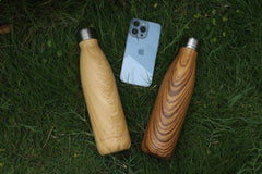 Custom Printed Geyer - Hans Larsen Stainless Steel Water Bottle With Wood Print - Stainless Steel | Exhibitions, Conferences, Corporate Events | Yalla Printing UAE