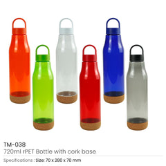 Custom Printed RPET Bottles With Cork Base, Twist - Off Lid, Handle 720Ml - Eco - Friendly RPET | Logo Branding Corporate Gift | UAE Delivery | Yalla Printing UAE