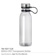 Custom Printed RPET Transparent Bottles 800Ml Ss Lid With Carry Handle - Eco - Friendly RPET | Logo Branding Corporate Gift | UAE Delivery | Yalla Printing UAE