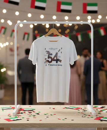 UAE National Day T-Shirt – 54th Eid Al Etihad “United in Our Journey” Edition | Premium Cotton Unisex Tee | Yalla Printing UAE