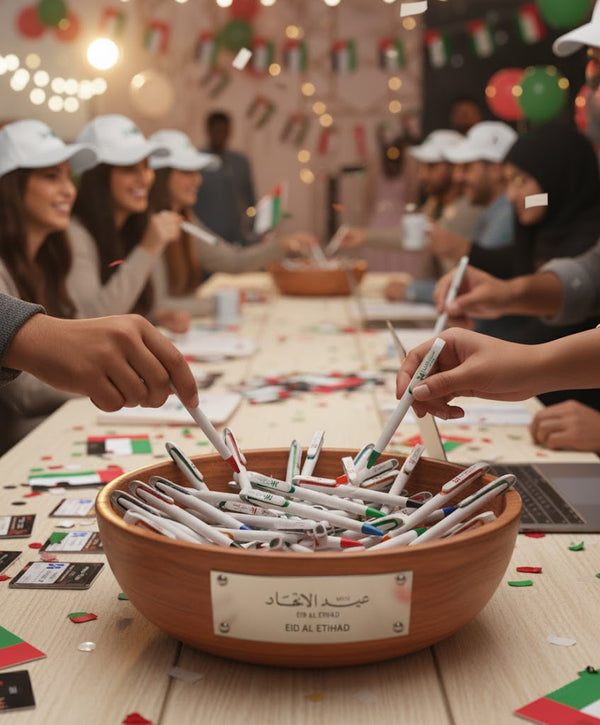 UAE National Day Pens – 54th Eid Al Etihad Edition | Flag Color Ballpoint Pens with National Emblem Print | Yalla Printing UAE