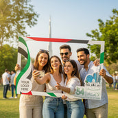 UAE National Day Horizontal Selfie Frame – 120 × 80 cm | “Classic Flag Line” 54th Eid Al Etihad Foam Board Photo Booth Frame | Yalla Printing UAE