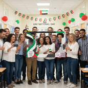 UAE National Day Horizontal Selfie Frame – 120 × 80 cm | 54th Eid Al Etihad “Flag & Skyline” Foam Board Photo Booth Frame | Yalla Printing UAE