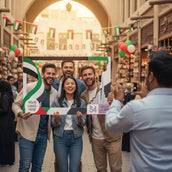 UAE National Day Horizontal Selfie Frame – 120 × 80 cm | 54th Eid Al Etihad “Flag & Skyline” Foam Board Photo Booth Frame | Yalla Printing UAE