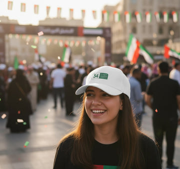 UAE National Day Cap – 54th Eid Al Etihad Edition | Premium White Cotton Cap with National Emblem Print | Yalla Printing UAE