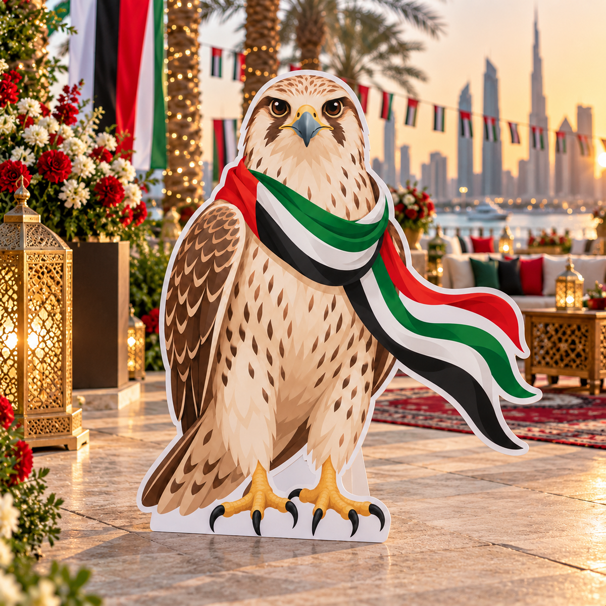UAE National Day Falcon with Flag Scarf Cutout