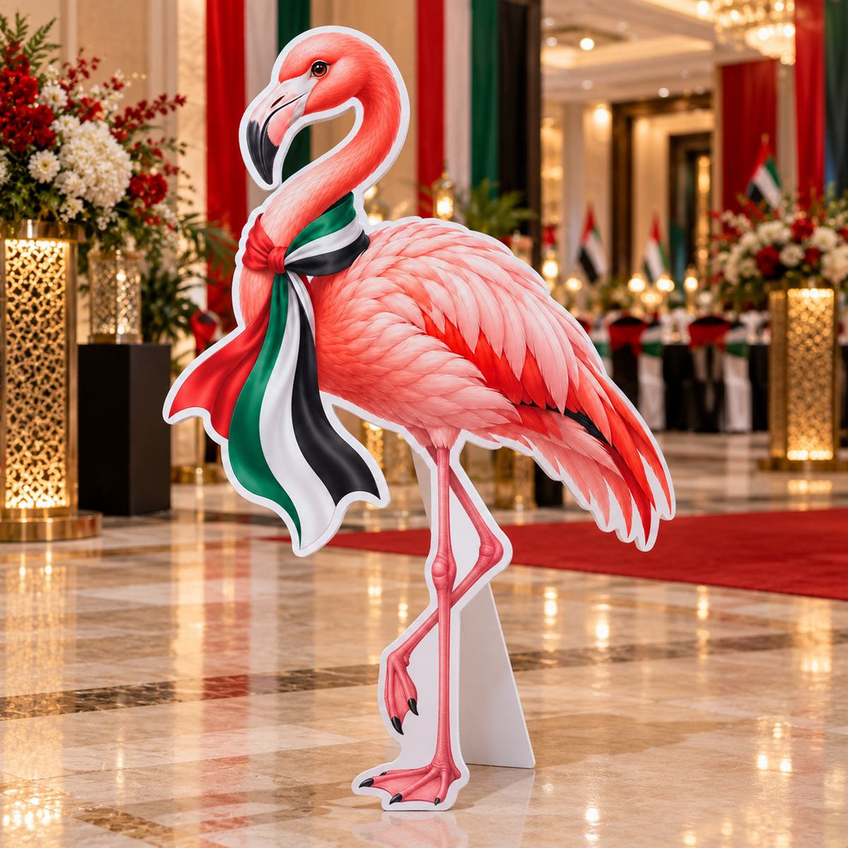 UAE National Day Flamingo with Flag Scarf Cutout