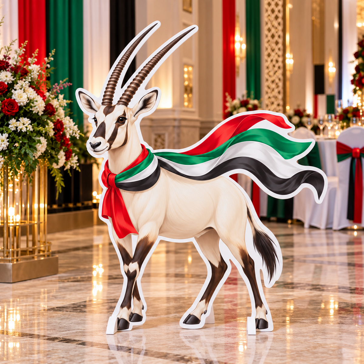 UAE National Day Arabian Oryx Flag Ribbon Cutout