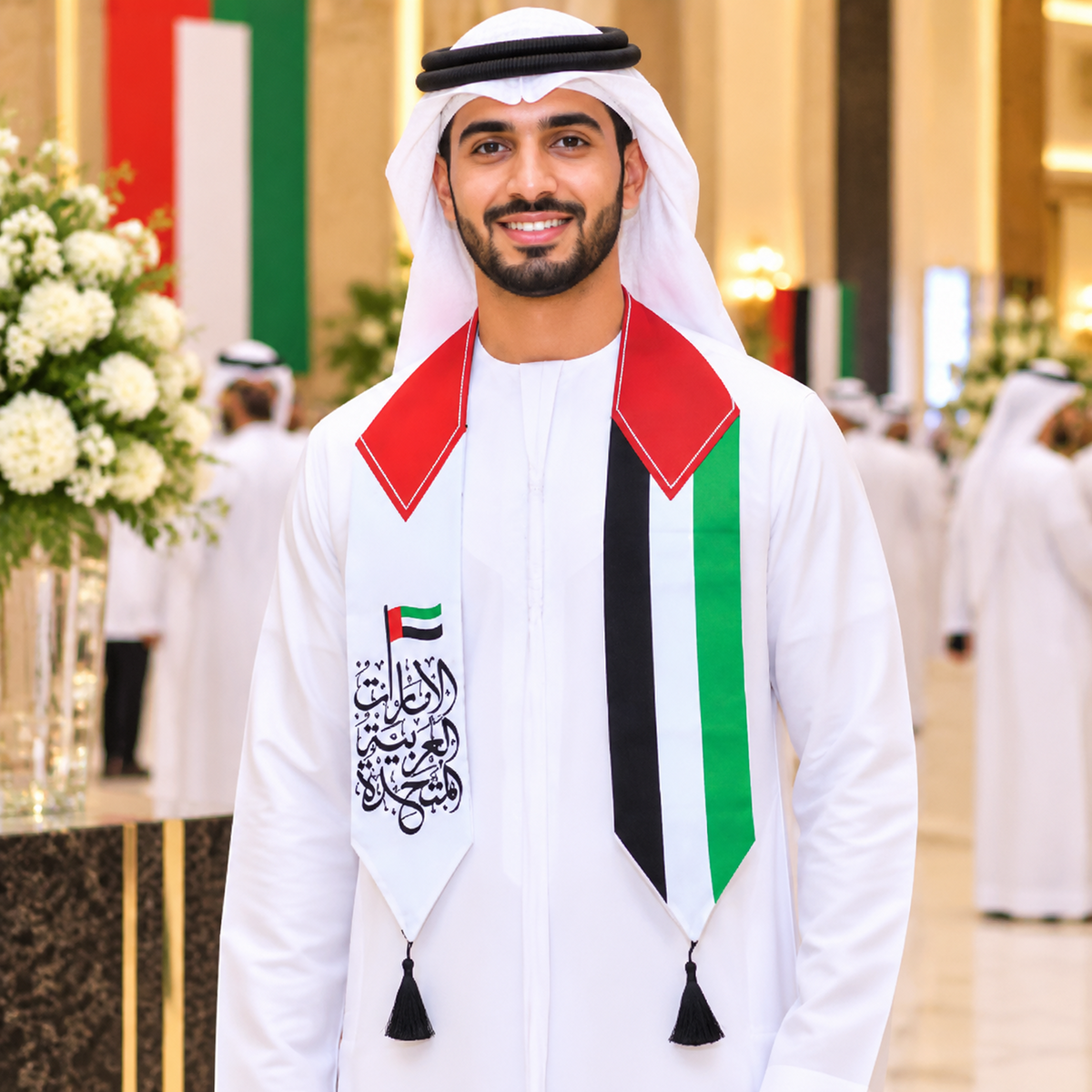 UAE National Day Minimal White Calligraphy Stole Scarf