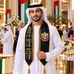 UAE National Day Black & Gold Falcon Badge Stole Scarf