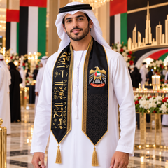 UAE National Day Black & Gold Falcon Badge Stole Scarf – view 2