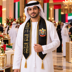 UAE National Day Black & Gold Falcon Badge Stole Scarf – view 3