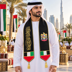 UAE National Day Black & Gold Falcon Heritage Stole Scarf – view 2