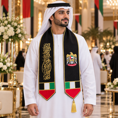 UAE National Day Black & Gold Falcon Heritage Stole Scarf – view 3