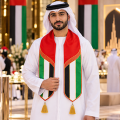 UAE National Day Red Flag Border Tassel Stole Scarf – view 2