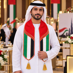 UAE National Day Red Flag Border Tassel Stole Scarf – view 3