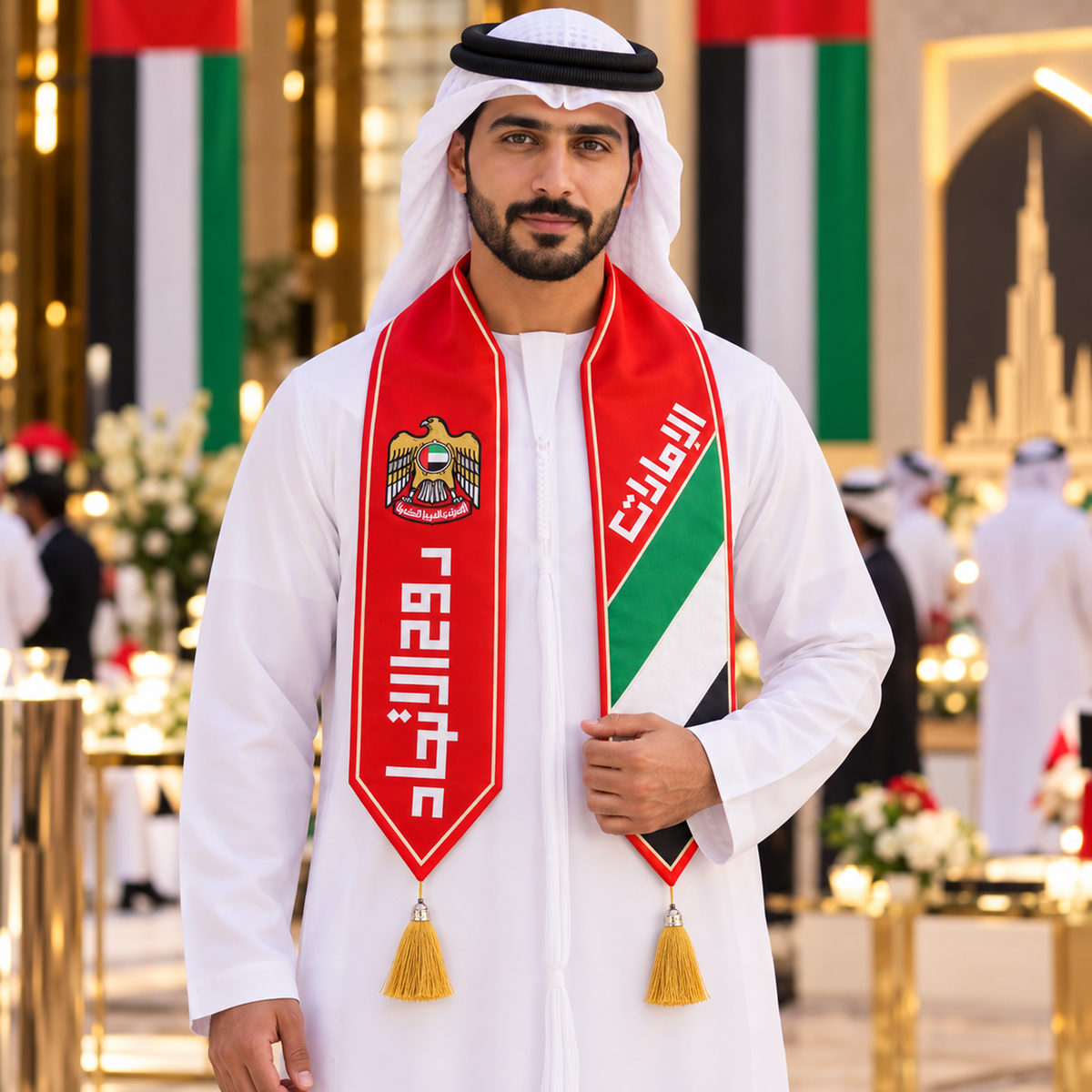 UAE National Day Red Falcon Badge Stole Scarf