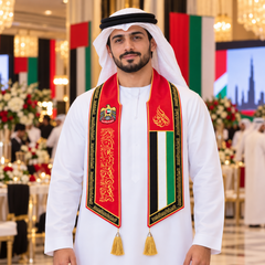 UAE National Day Red & Gold Calligraphy Tassel Stole Scarf