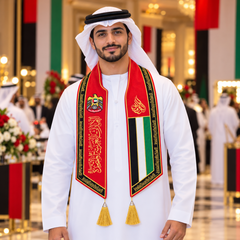 UAE National Day Red & Gold Calligraphy Tassel Stole Scarf – view 2