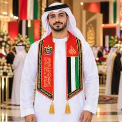 UAE National Day Red & Gold Calligraphy Tassel Stole Scarf – view 3