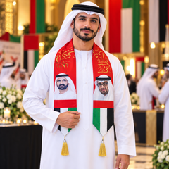 UAE National Day Red & Gold Leadership Portrait Stole Scarf