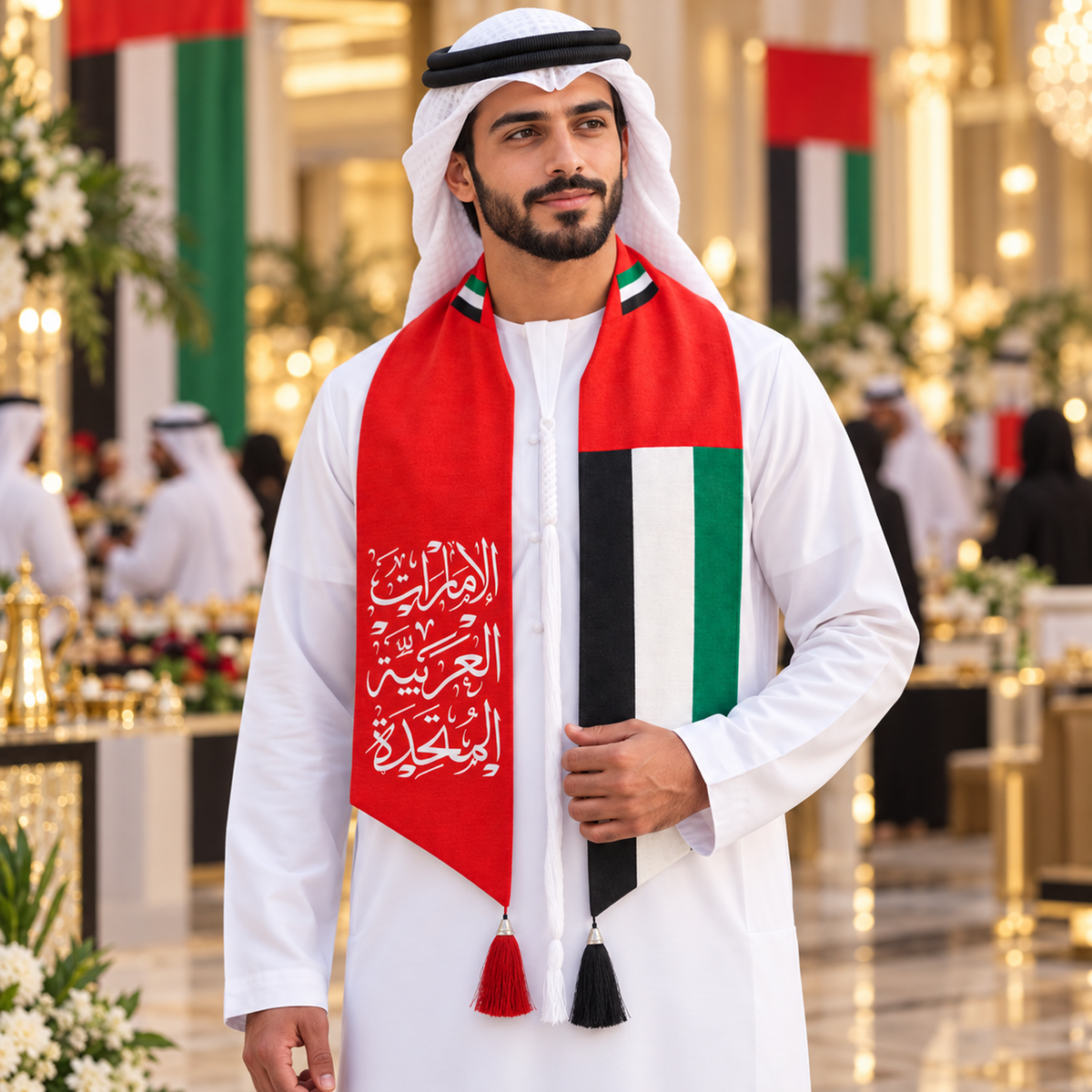 UAE National Day Red Heritage Script Stole Scarf