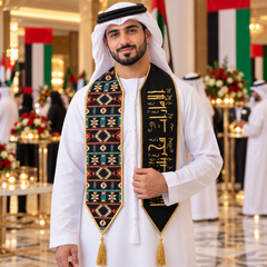 UAE National Day Black & Gold Sadu Pattern Stole Scarf – view 2