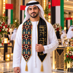 UAE National Day Black & Gold Sadu Pattern Stole Scarf – view 3